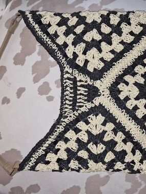 Woven Black and Cream Crochet Hobo Shoulder Bag
